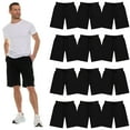 thumbnail image 1 of 12 Pack Mens Fleece Lined Cotton Shorts, 11 Inch Casual Comfy Lounge Shorts, Wholesale Bulk Multipack for Donations, Charities, and Shelters (Black, 3X-Large), 1 of 7
