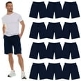 thumbnail image 1 of 12 Pack Mens Fleece Lined Cotton Shorts, 11 Inch Casual Comfy Lounge Shorts, Wholesale Bulk Multipack for Donations, Charities, and Shelters (Navy Blue, Small), 1 of 1