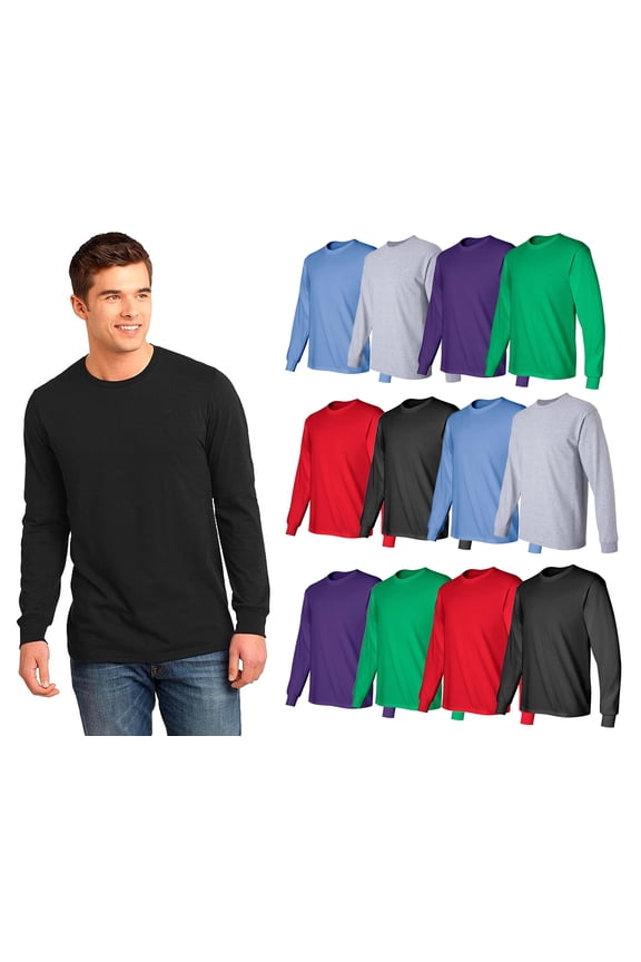 12 Pack Mens Long Sleeve Crew Neck T-Shirts Bulk Colorful Tees for Men Wholesale Sleeved Tshirt Packs 4XL