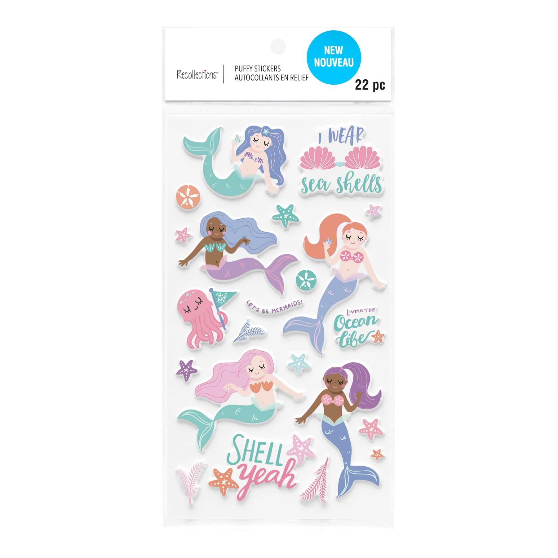 Recollections Mermaids Puffy Stickers, 12 Pack