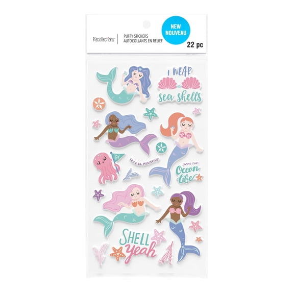 Recollections Mermaids Puffy Stickers, 12 Pack