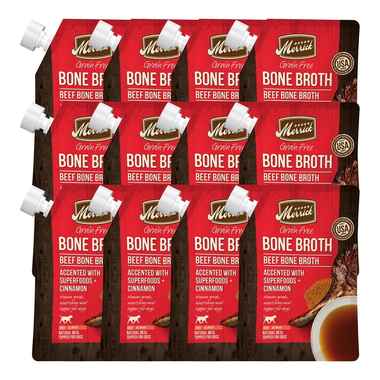 12 Pack Merrick Bone Broth All Life Stages Dog Food Topper Beef 16 oz