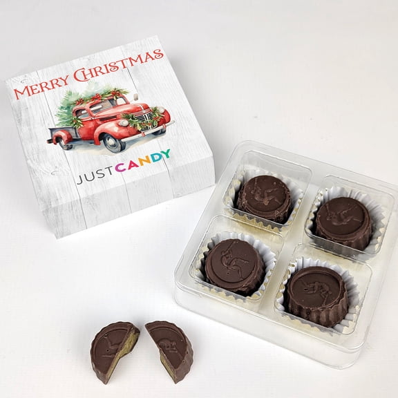 12 Pack Merry Christmas Candy Favor Box With Dubai Milk Chocolate Truffles - Red Truck