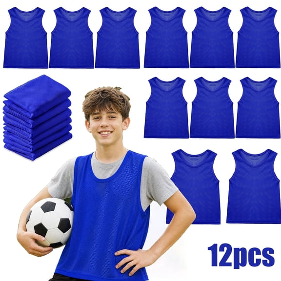 12 Pack Mesh Sports Pinnies, Youth & Adult Training Vests for Basketball, Football & Team Activities
