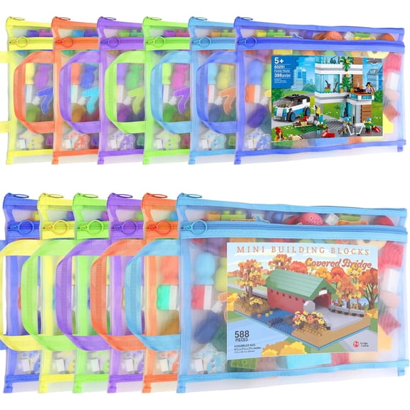 12 Pack Mesh Zipper Pouch Bags, Double-Layer Nylon Puzzle Storage Bags, Breathable See Through Zipper Pouch with Handle for Classroom Organization and Storage, Board Game Storage (6Pcs A4+6Pcs A5)