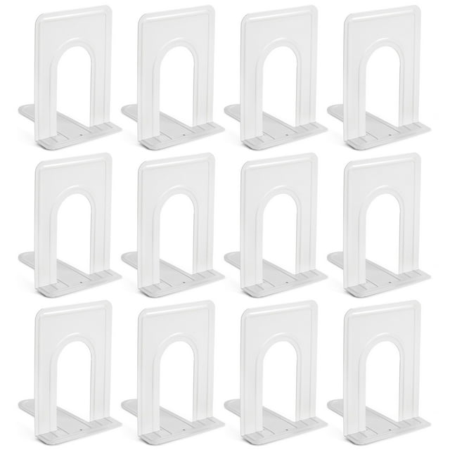 12 Pack Metal Bookends for Shelves, Heavy Duty White Book Stoppers for