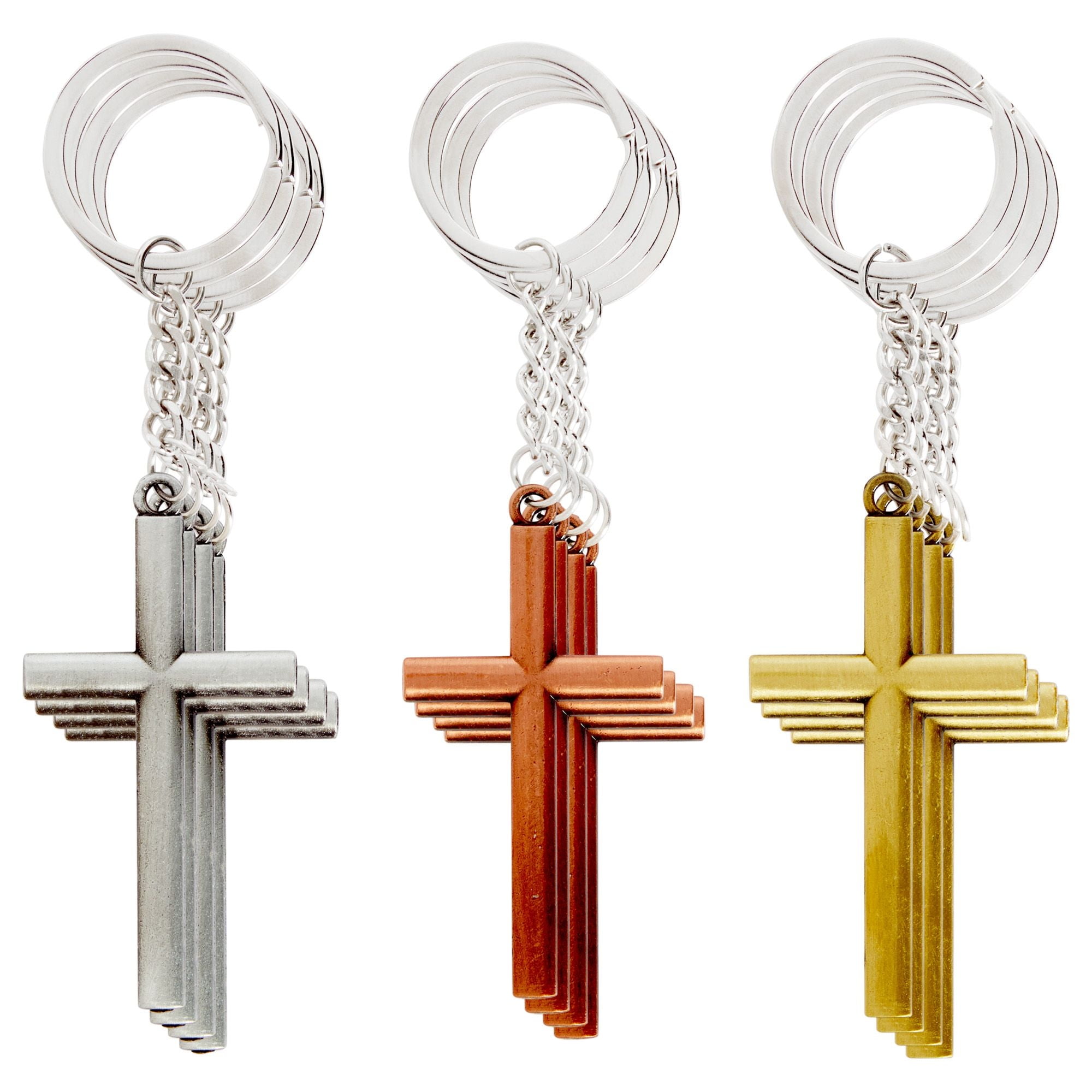 12 Pack Metal Cross Keychains Jesus Key Rings Religious Door Car Key Holders for Easter Baptism Prayer Group Funeral Favors Silver Copper