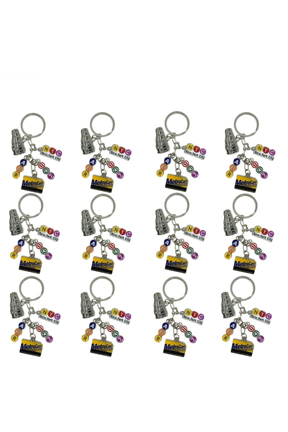 12 Pack Metal New York City Subway Key Chain 5 Charms, NYC Keychain Souvenir