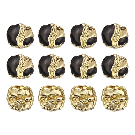 12 Pack Metal Square Buttons, 17mm Square Shape Sewing Craft Buttons with Single Hole for Sewing Blouse Shirt Button DIY Garments and Accessories, Gold Black