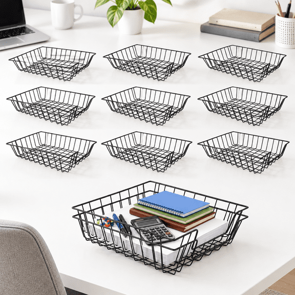 12 Pack Metal Wire Letter Trays, Stackable Rust-Resistant Document Organizer for Home Office School