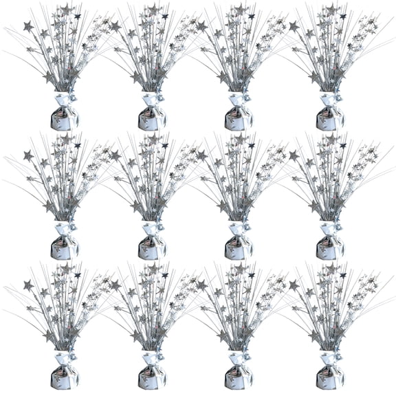 12 Pack Metallic Blue Foil Spray Centerpieces Stars Brust Table Centerpieces for Wedding Birthday Anniversary Holiday Party Decor, Metallic Star Balloon Wights for Party, Table Decor for Party