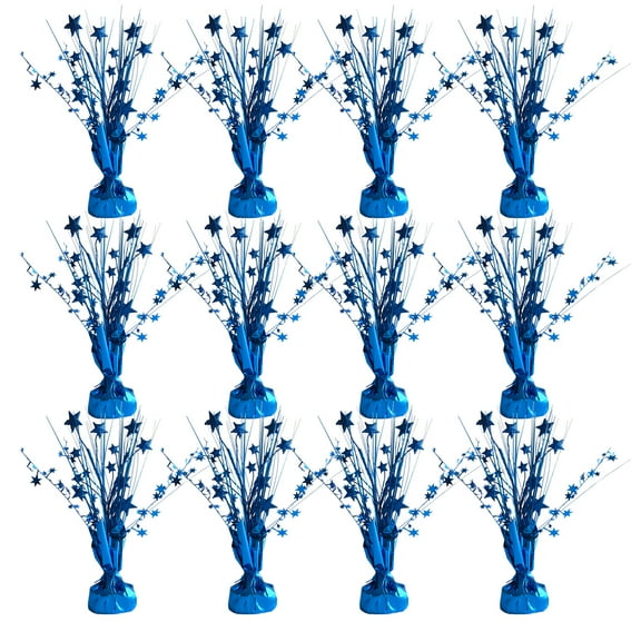 12 Pack Metallic Blue Foil Spray Centerpieces Stars Brust Table Centerpieces for Wedding Birthday Anniversary Holiday Party Decor, Metallic Star Balloon Wights for Party, Table Decor for Party