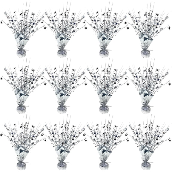 12 Pack Metallic Foil Spray Centerpiece Star Table Decoration Burst Table Centerpieces for New Years Nye Birthday Wedding Anniversary Graduation Holiday Party Supplies Decor, Silver