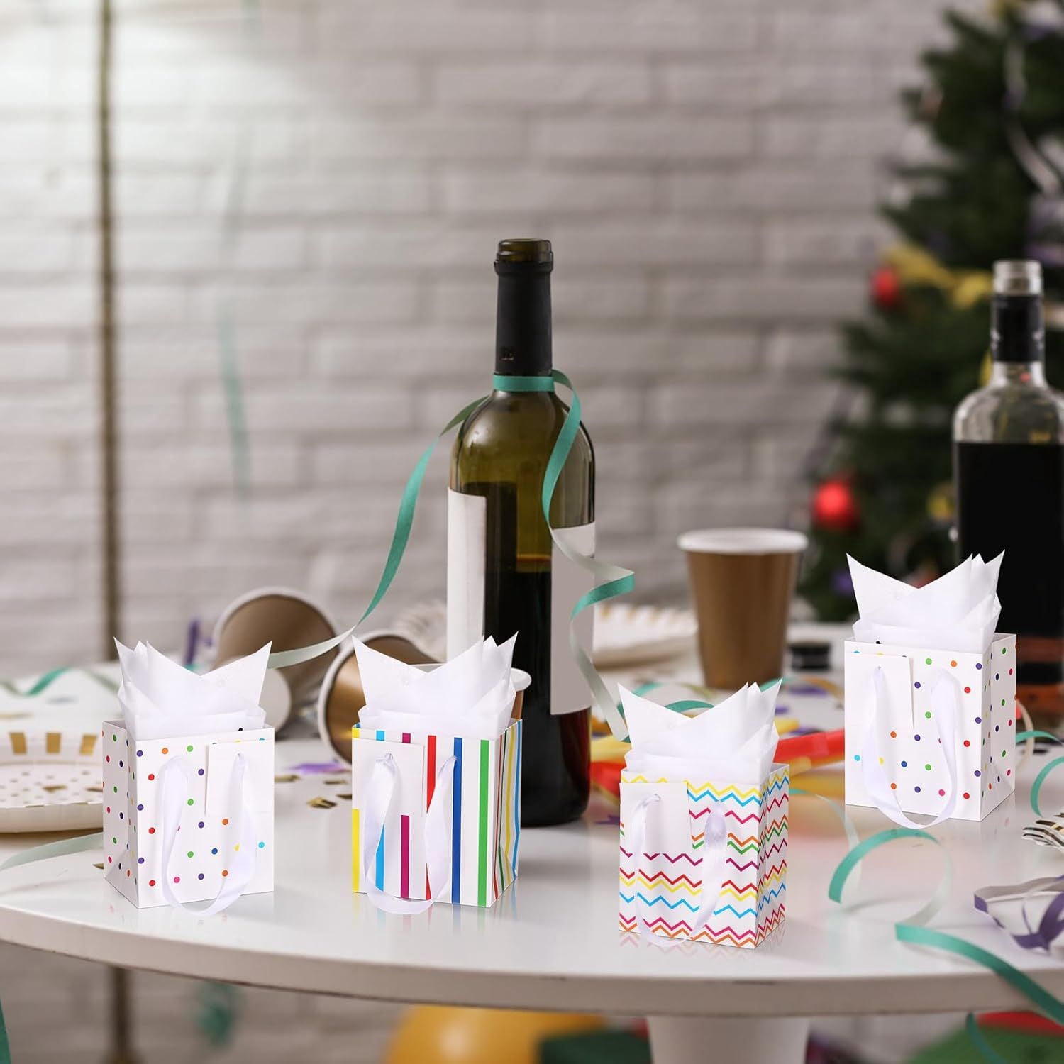 12 Pack Metallic Gift Bags with Tissue Paper for Birthday Wedding Party Wrapping