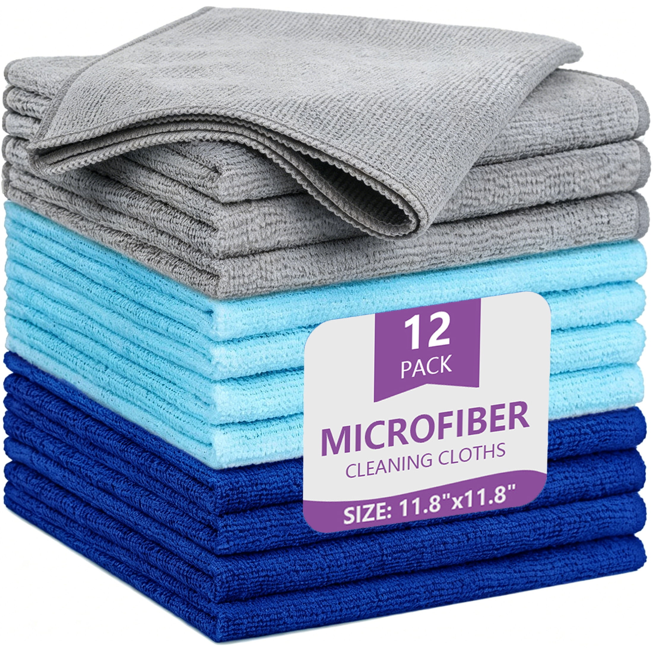 GARITIN Microfiber Cleaning Cloth 12 Pack Reusable Microfiber Towels, 11.8x11.8 Inch Lint Free Cleaning Rags for Kitchen Bathroom Car Household
