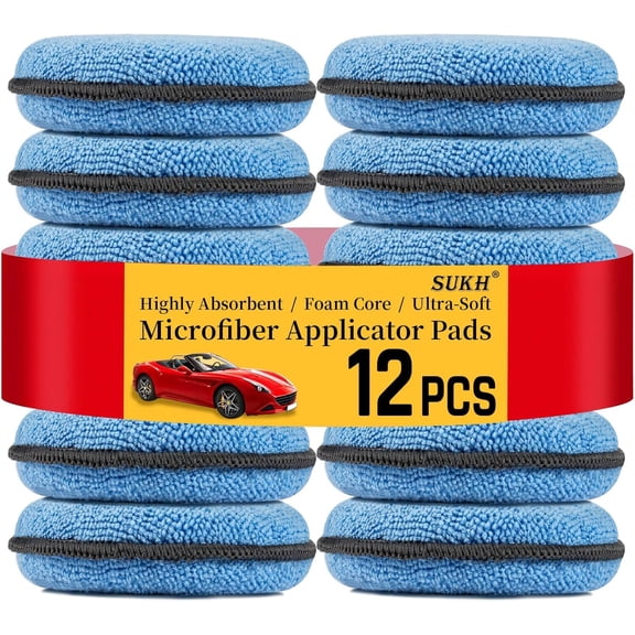 12 Pack Microfiber Foam Car Wax Applicator Pad - Pads Detailing Round 4.72 inch Polishing Sponges for Blue