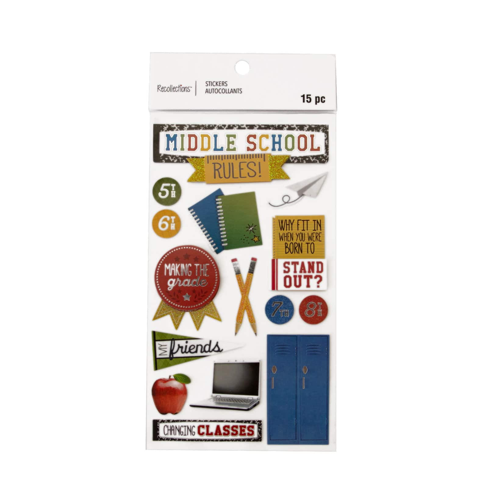 Recollections Middle School Stickers, 12 Pack