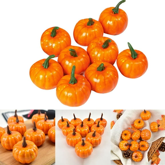 12 Pack Mini Artificial Pumpkins Fall Decorations for Thanksgiving Halloween Centerpieces Vase Fillers Table Decor DIY Crafts Home Party Supplies Indoor Outdoor Decorations