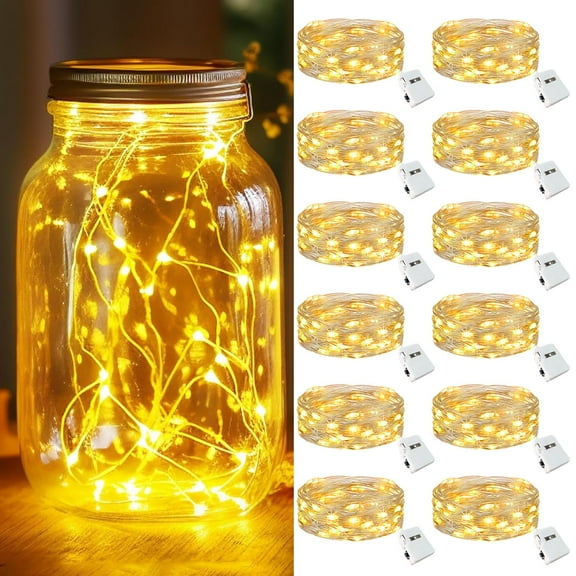 12 Pack Mini Battery Powered LED Fairy Lights, Waterproof Twinkle String Lights for Christmas Party Wedding Home Garden Decor, Beige