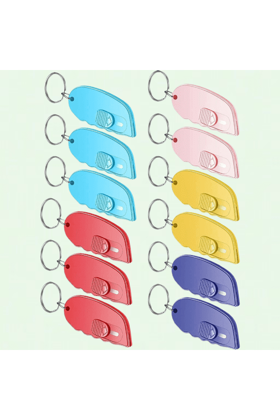 12 Pack Mini Box Cutter Keychain, Auto Retractable Blade, Pocket Utility Knife for Packages