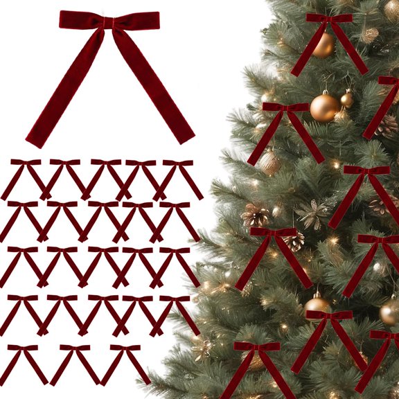 12 Pack Mini Burgundy Red Velvet Bows, 3.9×5.9 Inch Decorative Ribbon Bows with 4/5" Wide Ribbon for Wedding Gift Wrapping, Valentine’s Day & Christmas Tree Ornaments