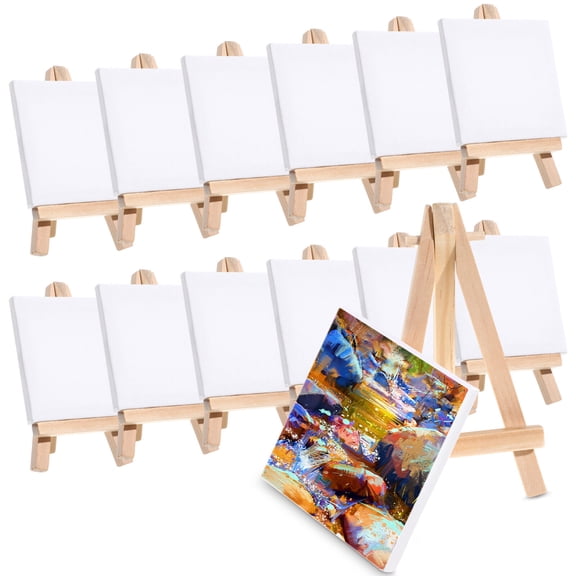 LEDMOMO Wooden Easel Stand with Canvas for Beginners and Pros 12Sets