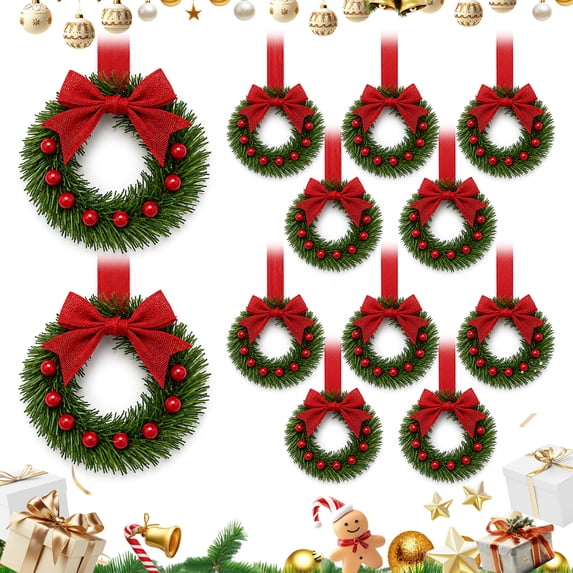 12-Pack Mini Christmas Wreaths, 10 Inch Small Wreath Set - Bow, Berries ...