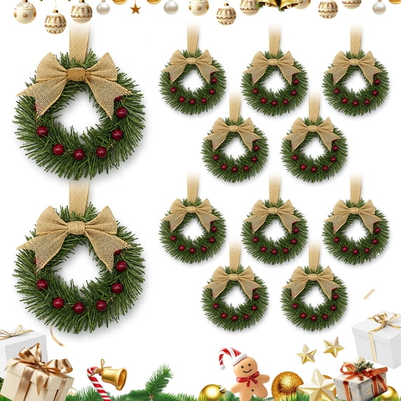 12-Pack Mini Christmas Wreaths, 10 Inch Small Wreath Set - Bow, Berries ...