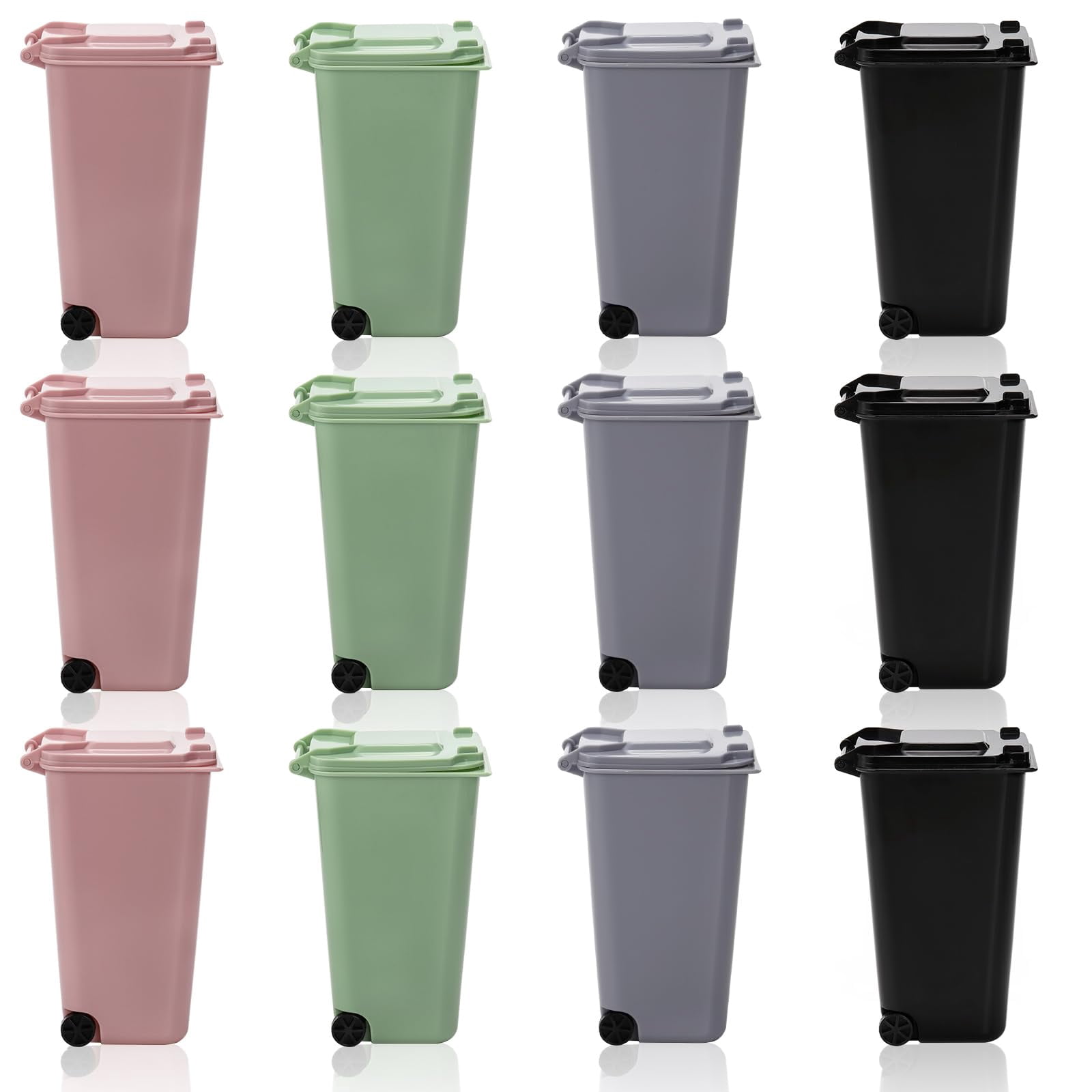12 Pack Mini Desk Trash Can, 22 OZ Tiny Curbside Garbage Bin with Lid, Small Plastic Desktop Wastebasket, Unique Office Pen Holder Pencil Cup