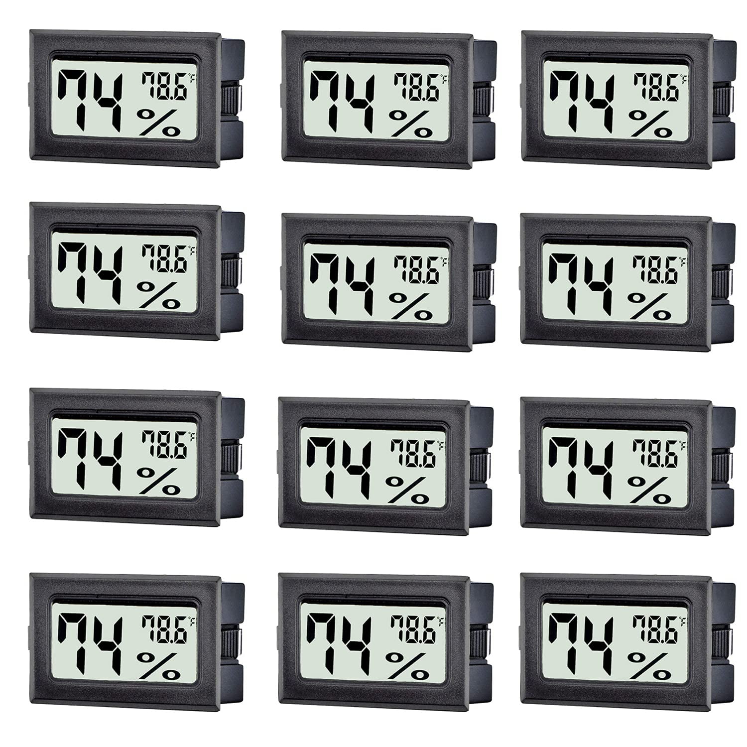 12 Pack Mini Digital Thermometer Hygrometer Indoor Temperature and Humidity Gauge Meter Monitor Fahrenheit (℉) for Humidor,Greenhouse,Reptile Tank,Home,Jars