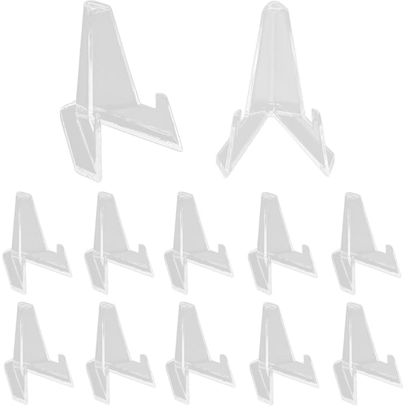 12 Pack Mini Easel Display Stand, Clear Card Holder for Medal Picture Display (2.15 Inch Tall)