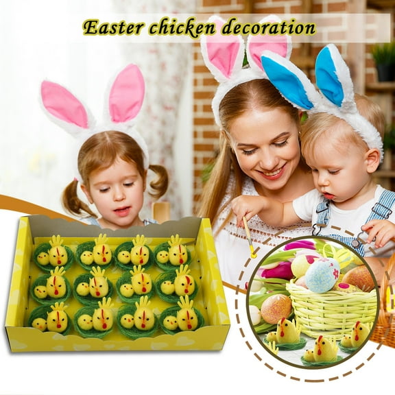 12 Pack Mini Easter Chick Figurines For Home Decor, Cute Yellow Chick Ornament For Spring Table, Small Plastic Chick For Easter Basket