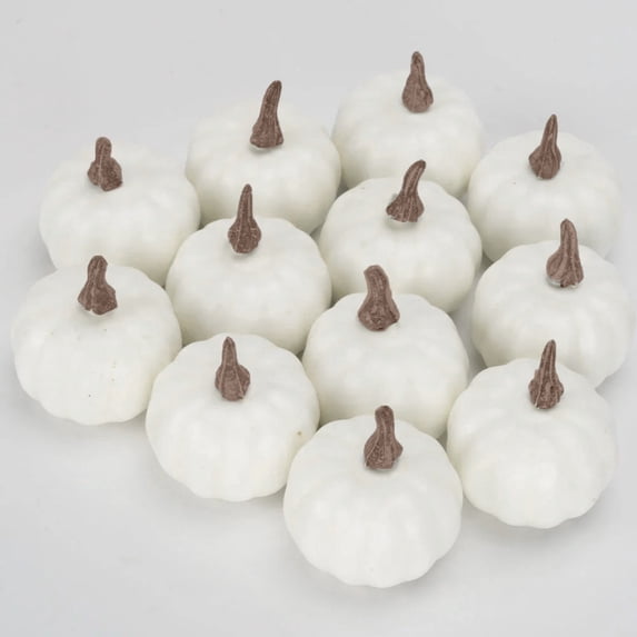 12 Pack Mini Faux Pumpkin Ornaments, Small Pumpkin Models for Halloween Harvest Festival Photo Prop Set for Table Scatter,2 Inch White