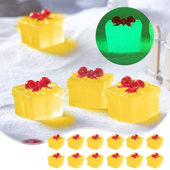 12-Pack Mini Glow in The Dark Christmas Gift Boxes, 0.7 Inch Small Transplastic Ornaments for DIY Christmas Tree Decorations, Party Favors & Gift Packaging Yellow