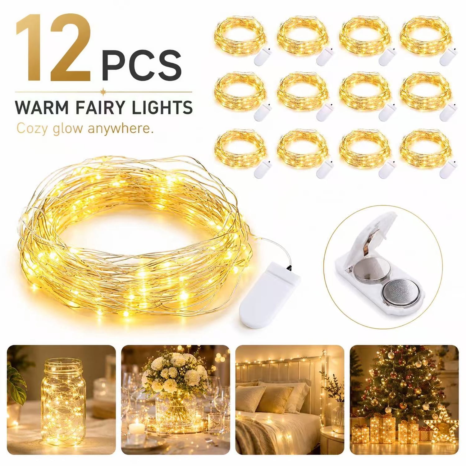 12 Pack Mini Lights,Emlimny 6.5 ft Fairy Light Battery LED Twinkle Light Waterproof Light String with 20 LED for Mason Jar Centerpiece Table Bedroom Wedding Valentines Outdoors