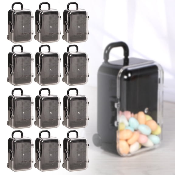 12 Pack Mini Luggage Suitcase Candy Box, Travel Trolley Case Shaped Plastic Container for Wedding Favor, 12 Boxes