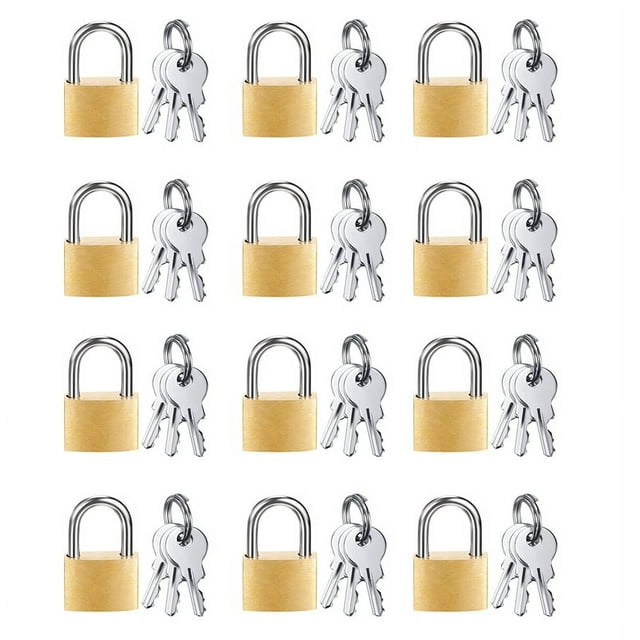 12 Pack Mini Padlock Small Padlock Solid Brass Locks with 3 Key for