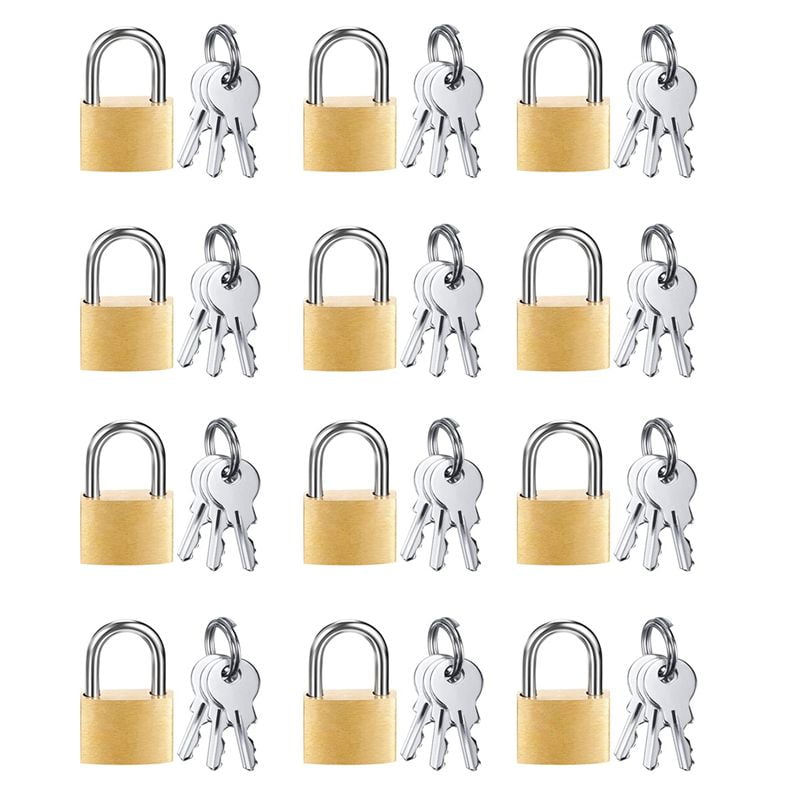 12 Pack Mini Padlock Small Solid Brass Locks with 3 Key for Luggage ...