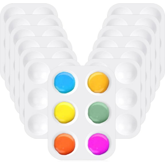 12 Pack Mini Paint Palettes, Paint Tray Palettes with 6 Wells, Plastic Paint Pallets, Color palette for Acrylic Watercolor Oil Painting Party Art Painting DIY Craft