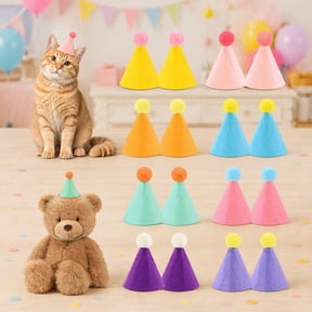 12-Pack Mini Party Hats for Stuffed Animals, Small Cone Birthday Hats with Elastic String, Plush Headwear Accessory, Assorted Colors