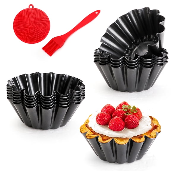 12 Pack Mini Pie Pans, 5.1 Inch Mini Pie Tins Heavy Duty Deep Quiche Pan, Carbon Steel Mini Tart Pan Nonstick Reusable Round Small Pie Pans Fluted Side with Oil Brush&Silicone Scrubber