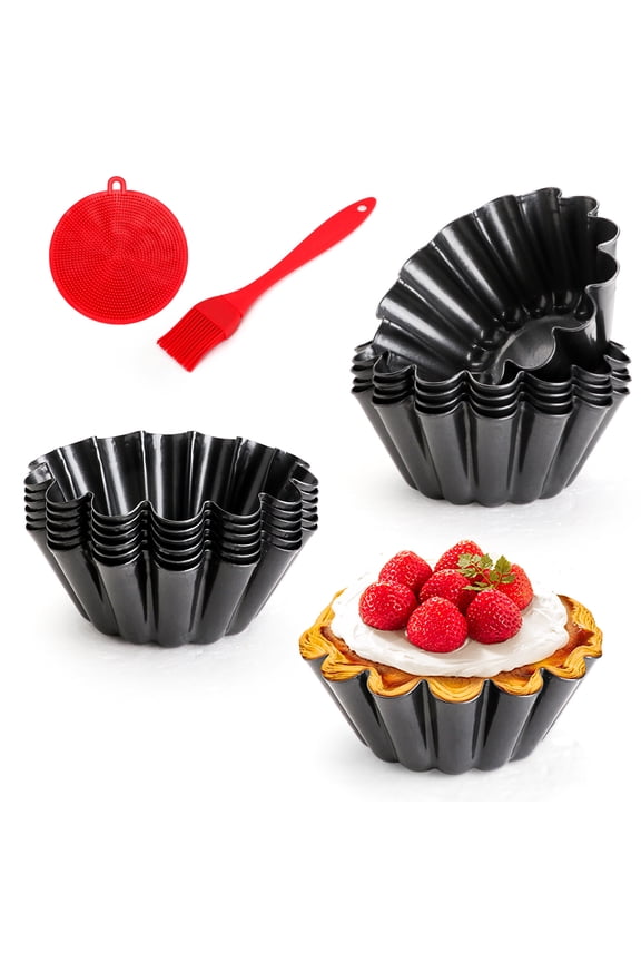 12 Pack Mini Pie Pans, 5.1 Inch Mini Pie Tins Heavy Duty Deep Quiche Pan, Carbon Steel Mini Tart Pan Nonstick Reusable Round Small Pie Pans Fluted Side with Oil Brush&Silicone Scrubber