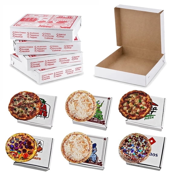 12 Pack Mini Pizza-Style Display Boxes with Matching Round Inserts Random Assorted Designs