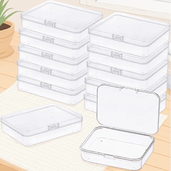 12 Pack Mini Plastic Storage Containers with , 4.5 x 3.4 x 1.1 In Rectangle Clear Boxes for Beads, Crafts, Small Items