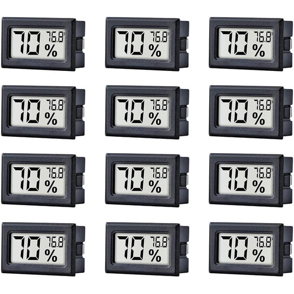 12 Pack Mini Small Digital Electronic Temperature Humidity Meters Gauge Indoor Thermometer Hygrometer LCD Display Fahrenheit () for Humidors, Greenhouse, Garden
