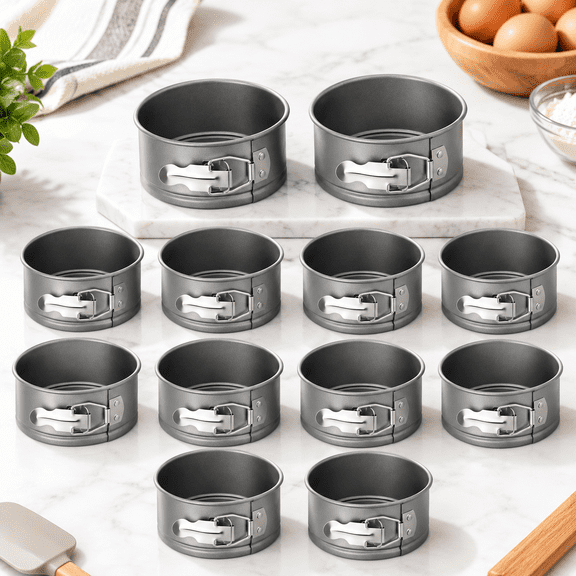 12-Pack Mini Springform Cake Pans, Gray, 4 Inch, Nonstick Baking Pans for Cheesecakes and More