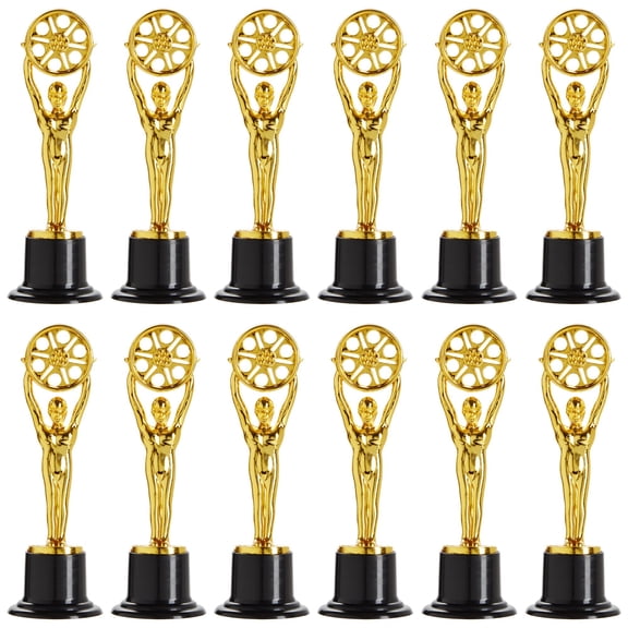12-Pack Mini Trophies, Fake Plastic Film Movie Theater Statues for Kids, Award Ceremonies, Movie-Themed Parties, Teachers, Community Events, Office (Gold and Black, 6 in)