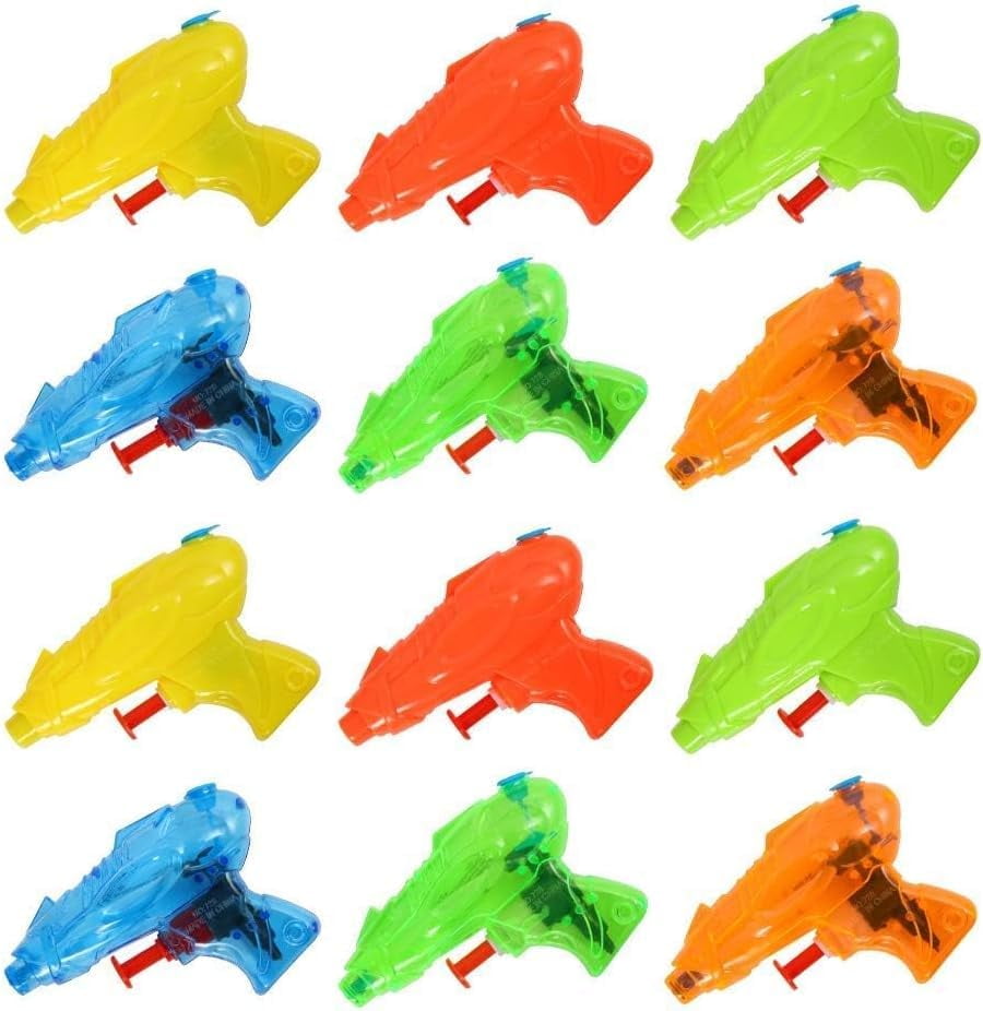12 Pack Mini Water Squirt Guns – Plastic Water Blasters 20 ft Range for Pool. Beach & Party