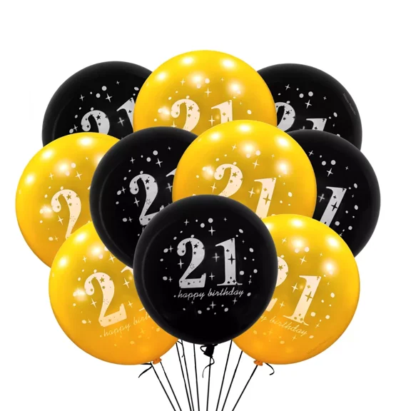 12 Pack Mix 21St Happy Birthday Party Balloons Gold & Black 21 Bday Twenty First