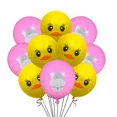 thumbnail image 1 of 12 Pack Mix Pink Hippo Yellow Duck Party Balloons Animal Birthday Baby Shower, 1 of 1